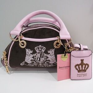 NEW!Juicy Couture Classic Scottie Dogs Satchel Crossbody Handbag Pink Brown Y2K